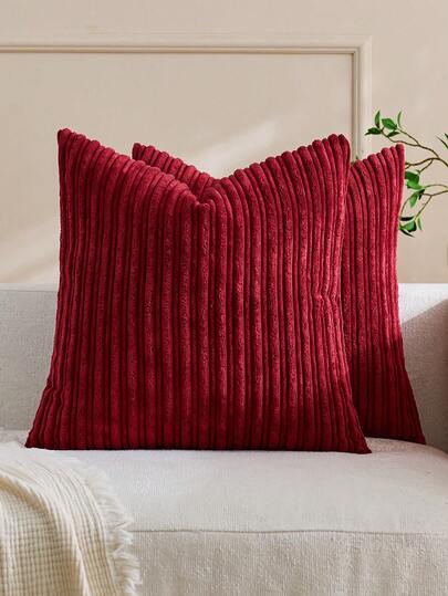 Bộ 1/2 vỏ gối trang trí, màu đỏ tía, chất liệu nhung kẻ sọc nổi, dùng làm vỏ gối sofa, văn phòng, phòng khách.