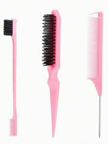 3pcs/5pcs/6pcs Curling Hair Brush Set, Wet & Dry Use Curling Brush Suitable For Natural Curly Hair, Includes Spray Bottle, Volumizing Brush, Tail Comb, Edge Brush (Suitable For Thick & Thin Hair, Can Be Used For Edging And Back-Combing), Hair Styling Tools (Pink, Purple, Black) Hair Tool Kit - Pink - View 3