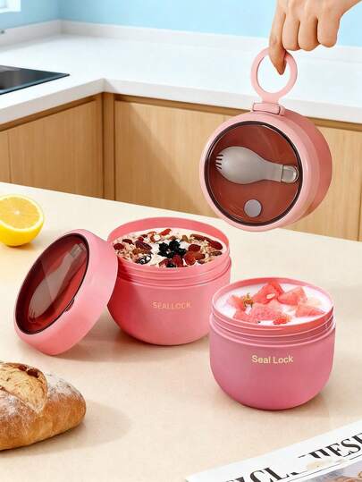 Taza de desayuno redonda de dos tonos, caja bento con rotación a prueba de fugas, juego de vajilla que contiene caja de almuerzo, caja de almuerzo portátil para exteriores adecuada para avena, leche, ensalada de frutas y otros alimentos