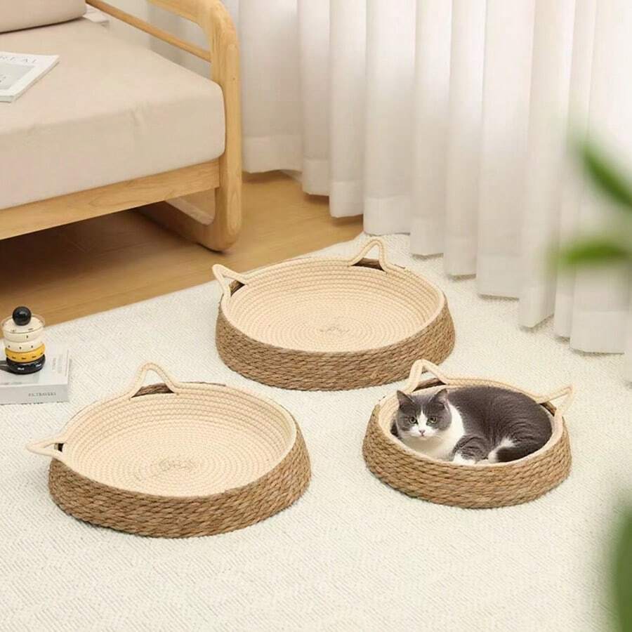 Handmade Woven Cat Bed Bringing Happiness To Cats, Suitable For All Seasons, Summer Rattan New Type Pet Cat Bed, Semi-Enclosed Universal Cat Bed