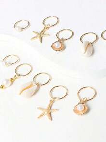 10pcs Women's Braided Hair Beach Decor Hair Clips, Fashionable & Unique Summer Beach, Vacation, Photography, Festival Ocean Themed Hair Accessories, Accesssories - 金子 - 查看 3