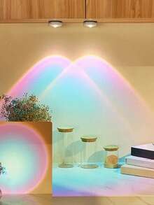 1 pieza Luz de gabinete creativa con efecto de ojo de gato y puesta de sol roja, funciona con 3 pilas AAA, lámpara de proyección de puesta de sol ajustable con LED, lámpara de mesita de noche, luz nocturna para dormitorio, luz nocturna para habitación infantil, luz de gabinete, luz de pared, adecuada para habitación infantil, pasillo, baño, sala de estar, decoración de armario - Luces de atardecer hexagonales - Ver 15