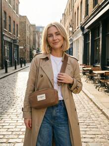 Burberry 1PC Adjustable Strap Mini Tan Leather Crossbody Bag - British Minimalist Style, Logo Label Detail, Compact Camera Bag Shape, Versatile Bag For Office Commute & Weekend Outings - Brown - View 7