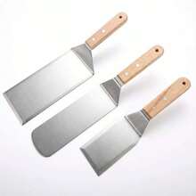 Set Pengikis Logam, Spatula Hamburger Stainless Steel, Pengikis Loyang, Cocok Untuk Panggangan Datar - Sekop Gagang Kayu Tiga Buah - View 1