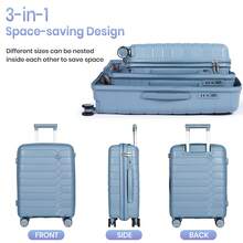 20 Inch Cabin Suitcase 55x40x20cm, PP Hard Shell Lightweight Carry On Luggage With 4 Silent Spinner Wheels & TSA Lock - Light Blue - View 4