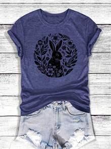 Serie de Pascua: Conejito bajo silueta negra - Camiseta deportiva casual de estilo retro y a la moda para primavera, verano, otoño e invierno - Camiseta de manga corta con cuello redondo XIA4 - azul real - Ver 6