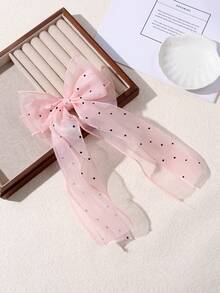 1pc Girls' Sweet Polka Dot Mesh Bow Ribbon Hair Clip, Versatile Daily Wear - Multicolor - View 7
