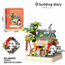 New Chinese Style Street Scene Building Blocks, Panda Small Shop Building Blocks Toy Set (With Base), Small Particle Building Blocks, Plastic Building Blocks Assembly Model Toys, Fun Ornaments Decorations, Souvenirs/New Year Gifts - Multicolor - View 15