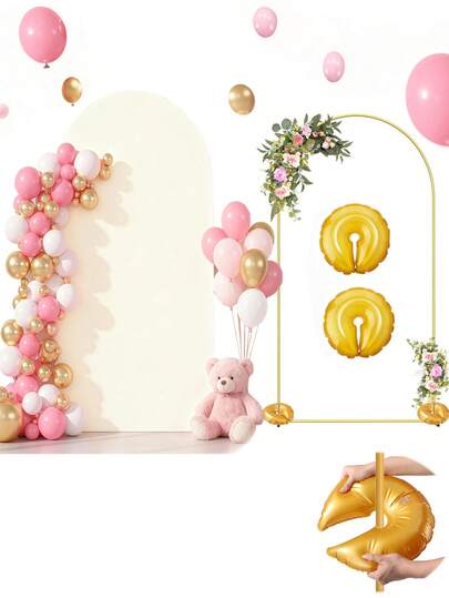 6.56ft Metal Arch Frame And Canopy Set, Gold Wedding Arch Frame (With Canopy), Balloon Arch Frame With Ivory Canopy, Suitable For Birthday Party, Baby Shower And Graduation Ceremony