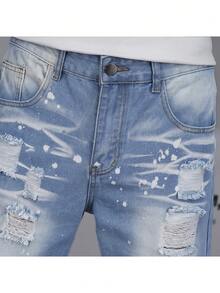 Teenage Boys' Casual Campus Fashion Straight Leg Denim Shorts, Versatile Streetwear - Light Wash - View 4