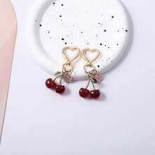 1 Piece Of Alloy Small Fresh Heart Button Cherry Keychain Fruit Cherry Cherry Blossom Girl Heart Bag Pendant Bag Charms For Purse - Multicolor - View 5