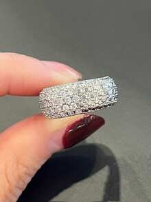 1 pieza Anillo geométrico encantador y de moda con micro incrustaciones de circonia brillante, accesorio de joyería multifuncional para banquetes y bodas - anillo - Ver 5