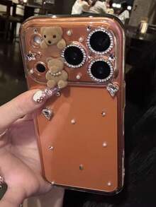 1个可爱3D链条熊卡通手机壳，适用于 17 Air 16 15 14 13 12 11 Pro Max Plus，Y2K时尚甜美少女软壳 - 淺棕熊 - 查看 2