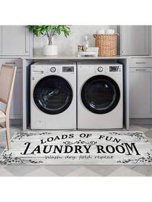 Laundry Room - Farmhouse Style, Non-, Washable, Polyester Flannel With Loads Of Laundry, Laundry Room Rules Design Kitchen, Bathroom, Hallway, And Entryway Decor, Laundry Room Decor And Accessories - White - View 4