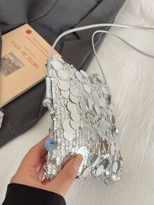 2026 New Sequin Glitter Nightclub Party Clutch Bag, Fashionable High-End Versatile Crossbody Phone Bag - Silver - View 7