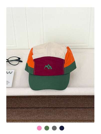 Color-Block Quick-Dry Baseball Cap With Mountain Embroidery, Soft Top, Breathable, Sunscreen, Suitable For Spring And Summer