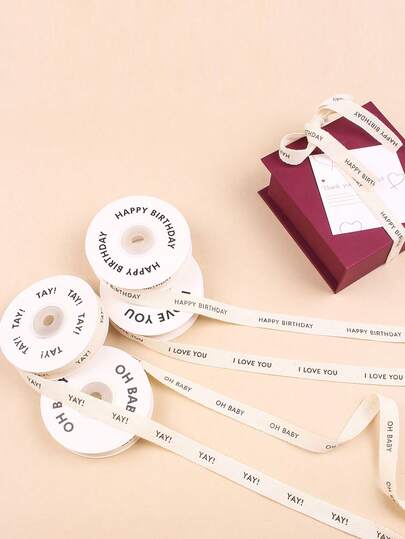 优雅的罗缎丝带，印有“谢谢”、“生日快乐”和“特殊场合”字样，适用于生日派对礼物包装、蛋糕装饰、派对装饰等。