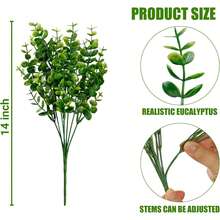 3株人造抗紫外线黄杨灌木 - 室内/室外装饰、婚礼和家庭花园的理想之选，户外抗紫外线仿真黄杨灌木草坪，8束，适用于农舍、家庭花园、办公室、露台、后院，人造松针圣诞花束仿真植物，适用于家庭、办公室、房间 - 綠色 - 查看 3