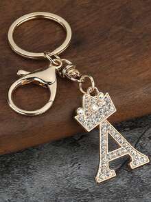 1pc Fashion Zinc Alloy Rhinestone Letter Keychain, Elegant Charm For Bag/Backpack - Perfect Gift Car Accessories Bag Charm School Cute Goth Y2k - Gold - View 3
