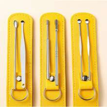 1 Set Stainless Steel Ear Cleaning & Personal Care Kit, New Portable Spiral Spring 6-Piece Set With Ear Pick In Leather Case - View 3