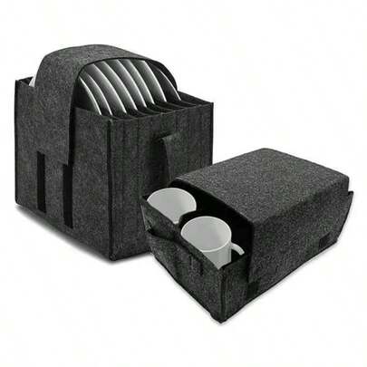 毛毡餐盘杯收纳袋，野餐露营餐具整理袋，多层便携式收纳袋