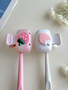 2pcs Cute Toothbrush Holder Travel Container, Strawberry Toothbrush Holder Design, Colors: Pink & White, Suitable For Home, Bathroom, Dorm, Hotel, Studio, Convenient For Travel - Pink + White - View 10
