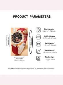 SOKI SOKI 一套时尚休闲石英表，心形罗马数字表盘搭配树叶图案表带，适合日常佩戴、生日礼物、返校礼物、感恩节礼物、情侣假期礼物，最佳礼品（不含礼盒） - 紅色 - 查看 6