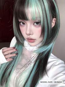 alicegarden 28-Inch Long Synthetic Wig Featuring A Natural Straight Style A Stunning Multicolor. Designed With Bangs , This False Hairpiece Is Perfect For Ms Daily Use, Offering A Natural And Realistic Appearance That Mimics Gift For Ladies. - Multicolor - View 3