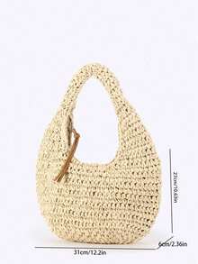 Bolso de tote de paja tejido a mano, versátil, elegante y sencillo para mujer, perfecto para vacaciones en la playa y días de playa. Cuenta con cierre de cremallera y es adecuado para vacaciones, ir al trabajo, compras, salidas y viajes. - Blanco - Ver 4