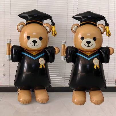 1 pieza Globo de aluminio con diseño de oso graduado de 155,5 cm/61,2" de tamaño grande, diseño adorable de oso con gorra de graduación, adecuado para fiesta del campus, cumpleaños, decoración de temporada de graduación. Globo de oso 3D lindo, perfecto para decoración de fiesta de graduación y telón de fondo para fotos.