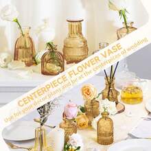 24 Knospe Vase Glas Set als Hochzeit Mittelstücke für Tische, klare Vintage Vasen für Blumen, kleine Blumenvasen geeignet für tischdeko Geburtstag Party, Hochzeit,-Dusche (24, Gold) JDME - Rosa - Übersicht 11