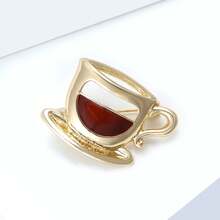 Fashionable Glossy Coffee Cup Brooch Suitable For Women's Unisex Wear, Creative Pin Badge, Casual Party Gift For Friends, Jewelry Accessory EJC9 - 金色 - 查看 8