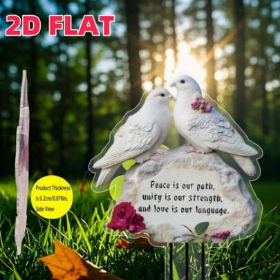 2D Flat Peace Dove Memorial Garden Stake - Weather-Resistant Acrylic Outdoor Decor With Stone And Floral Design, Engraved "Peace Is Our Power" Tribute For Memorial Day, Easter, All Seasons Cemetery And Graveside Decoration, Classic Elegant | Vibrant Colors, Veterans Day Ornament, 2D Flat