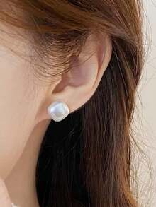 3对时尚简约甜美精致方形仿珍珠耳环套装，优雅小巧迷人，适合女性日常及节日佩戴 - 彩色 - 查看 5