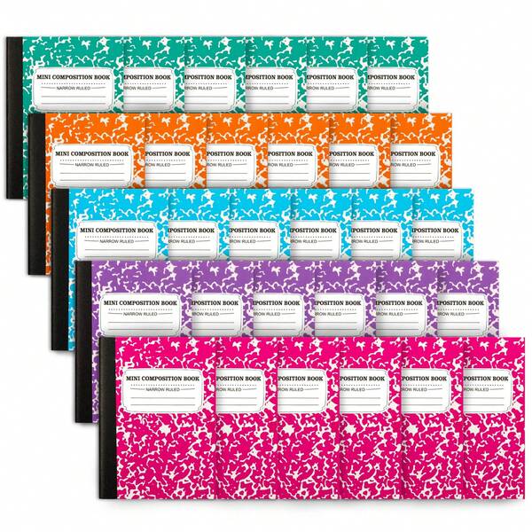 30 paquete de mini cuadernos de composición lindos de 5 colores pastel con rayas estrechas, cuadernos de composición pequeños a granel, libretas de bolsillo de mármol para estudiantes, tamaño de bolsillo 4.5 X 3.25 pulgadas