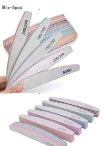 5 piezas Limas de uñas profesionales, papel de lija de 80/100/150/180/240 granos, limadores de uñas en forma de media luna gruesos y duraderos, accesorios para manicura - Gris - Ver 13