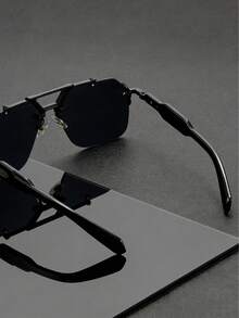 1 Pair Of Unisex Black-Gold Square Frame Sunglasses, Alloy Material, UV400, Sun Protection, Y2K Style Sunglasses, Nightclub Disco Style - Multicolor - View 7