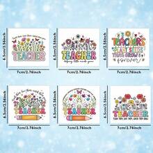 6pcs Floral Teacher-Themed UV DTF Transfer Stickers - Cup Wrap Decals For Glass Cups, Mugs, Water Bottles & Crafts, Perfect Teacher's Day, Graduation & Thank You Gifts For Teacher - A - View 3