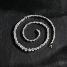 MDFUN Collar de tenis chapado en oro blanco de 18K, con circonita cúbica de corte redondo graduada de 3.0-6.0mm, para mujeres y hombres - Blanco - Ver 1