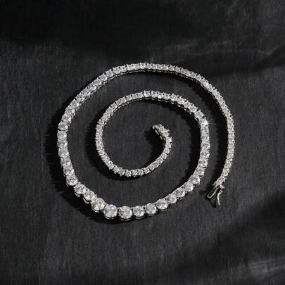 MDFUN 18K White Gold Plated Tennis Necklace, Graduated 3.0-6.0mm Round Cut Cubic Zirconia, For Women & Men