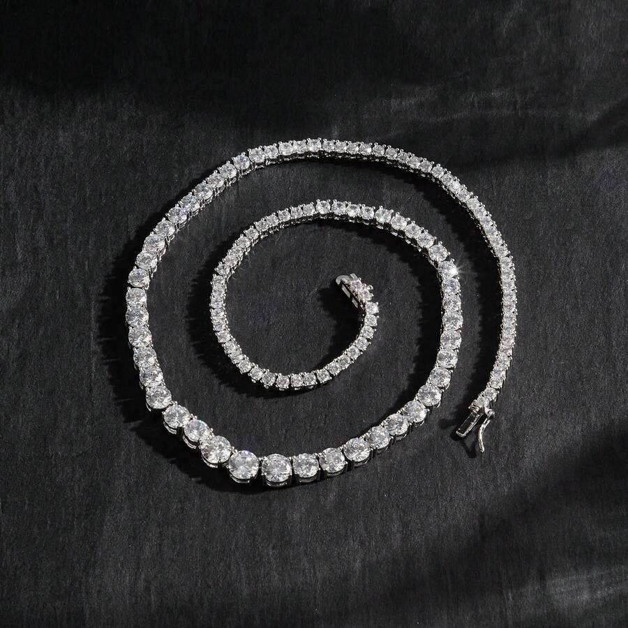 MDFUN Collar de tenis chapado en oro blanco de 18K, con circonita cúbica de corte redondo graduada de 3.0-6.0mm, para mujeres y hombres - Blanco - Ver 1