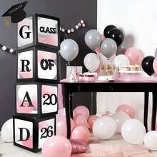 4个黑色2026毕业季装饰，3D立体气球盒，适合毕业派对装饰 - 黑色 - 查看 7