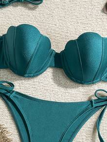 Bộ bikini cúp ngực hình vỏ sò thanh lịch - Hai mảnh màu xanh lá cây đậm gợi cảm với quần lót tam giác | Lý tưởng cho kỳ nghỉ biển, tiệc bể bơi và du lịch nhiệt đới mùa hè - màu xanh lá - Xem 7