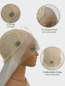 SALLYWELL 银色直发合成蕾丝前假发 13x4 高清蕾丝无胶预拔婴儿发自然发际线假发 女士 - 銀色 - 查看 9