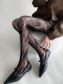 1pc French New Floral Jacquard Pantyhose, Sexy Spring/Summer Hollow-Out Stockings, Pure Lace Fishnet Tights - Multicolor - View 3