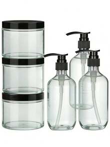 6pcs/Set 500ml Reusable Shampoo Refill Bottles Set, Including Shampoo, Body Wash, Conditioner Replacement Bottles And 3 Jars - Multicolor - View 1