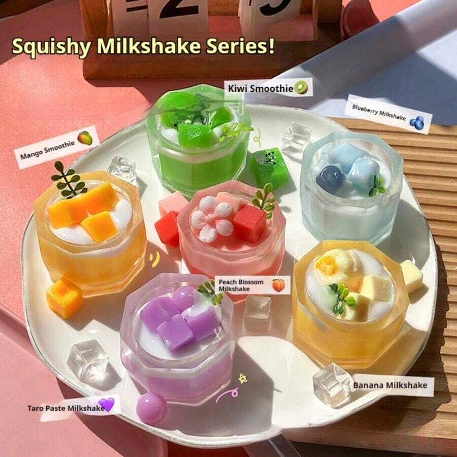 1个2026新款手工捏捏乐逼真甜点食物玩具，芒果布丁、草莓奶昔、蛋糕、饮料、奶茶杯造型 - 生日礼物、理想礼物、惊喜礼物、节日礼物、情侣礼物、圣诞礼物、游戏玩家礼物、解压玩具