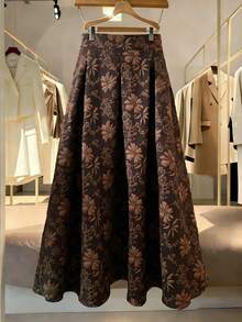 Đầm maxi dáng chữ A thanh lịch dành cho nữ, họa tiết trừu tượng, chất liệu polyester mềm mại, phù hợp cho mọi mùa. - màu nâu - Xem 4