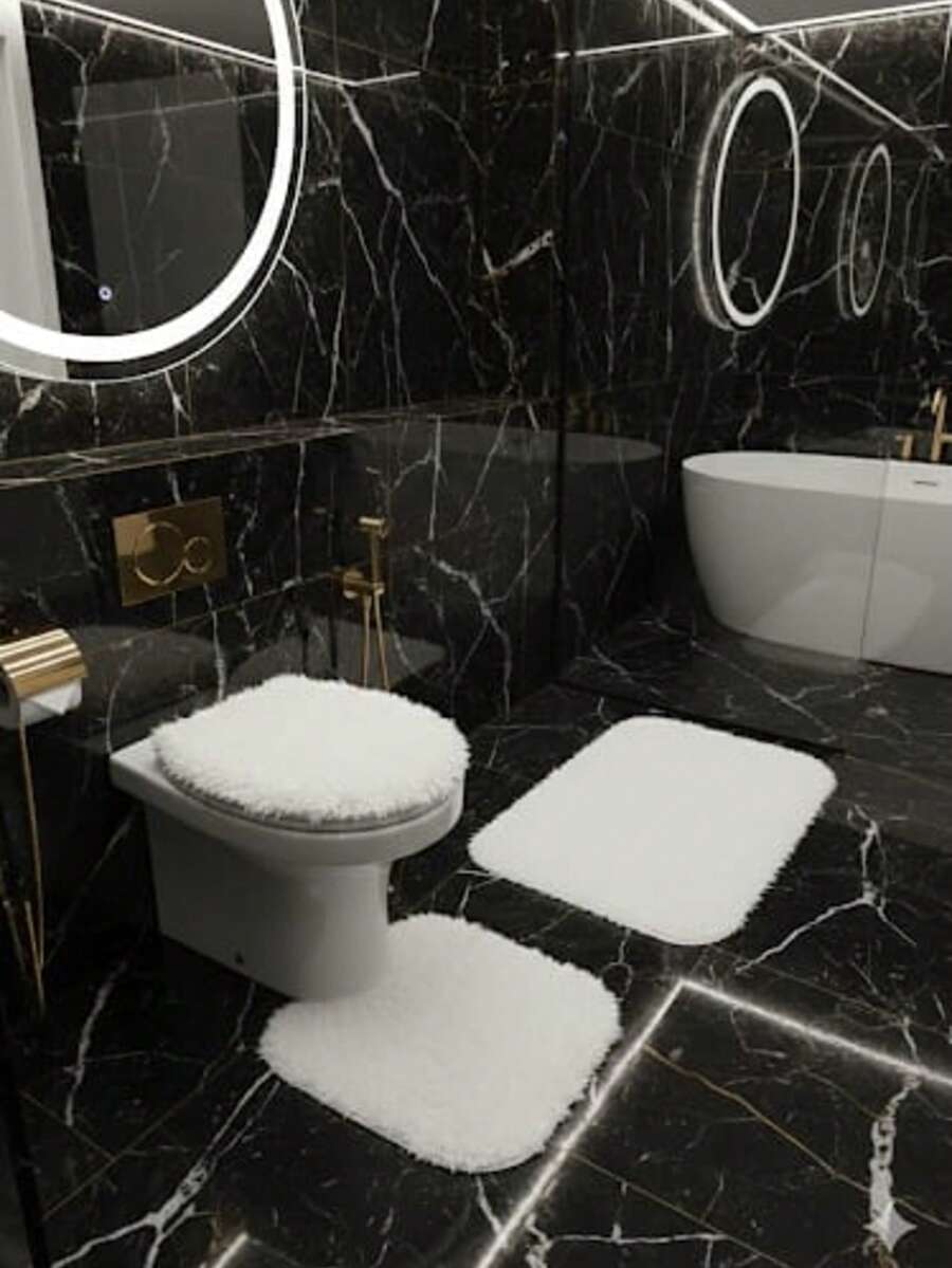 3-Piece Fluffy Fluffy Furry Bathroom Set - White - View 1