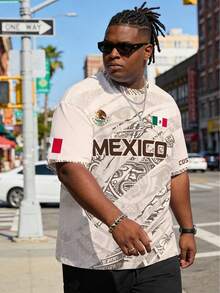 Camiseta de Manga Curta com Totem Maia Mexicano para Homens Plus Size, Camiseta Casual Larga Vintage, Camiseta Plus Size da Moda - Multicolorido - Visão 6